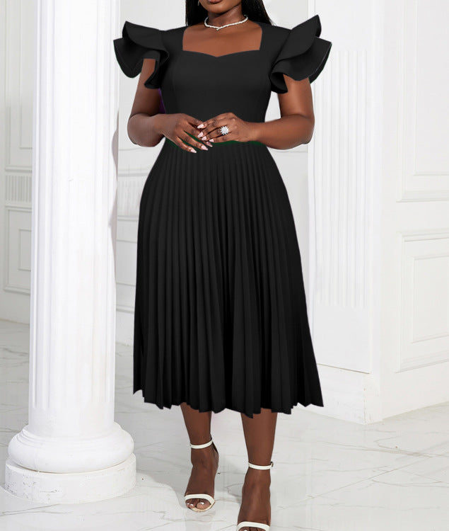 Women's pleated maxi dress with elegant ruffle details StylebySassy