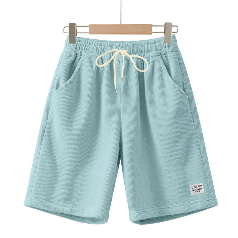 Men's knee-length lounge shorts in ribbed structure jersey with elastic drawstring waistband and patch pockets StylebySassy