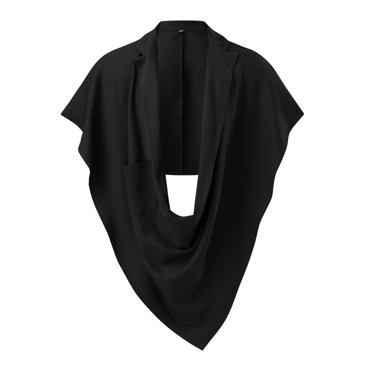 Women's Cape Blazer with shawl collar, open front, patch pocket, and pointed hem StylebySassy