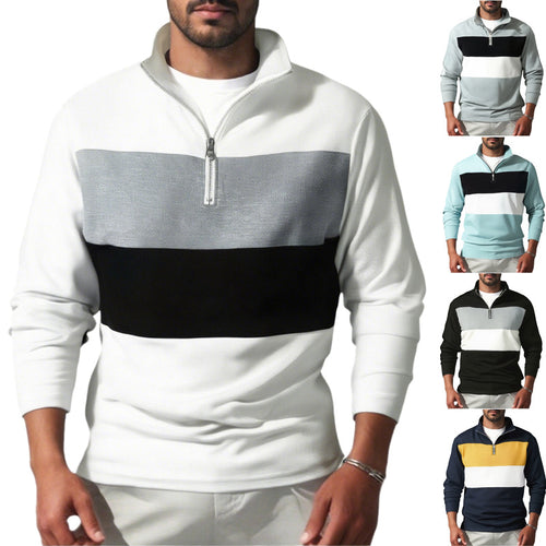 Men's Nano Sweatshirt with half zipper, stand-up collar and distinctive block stripes StylebySassy