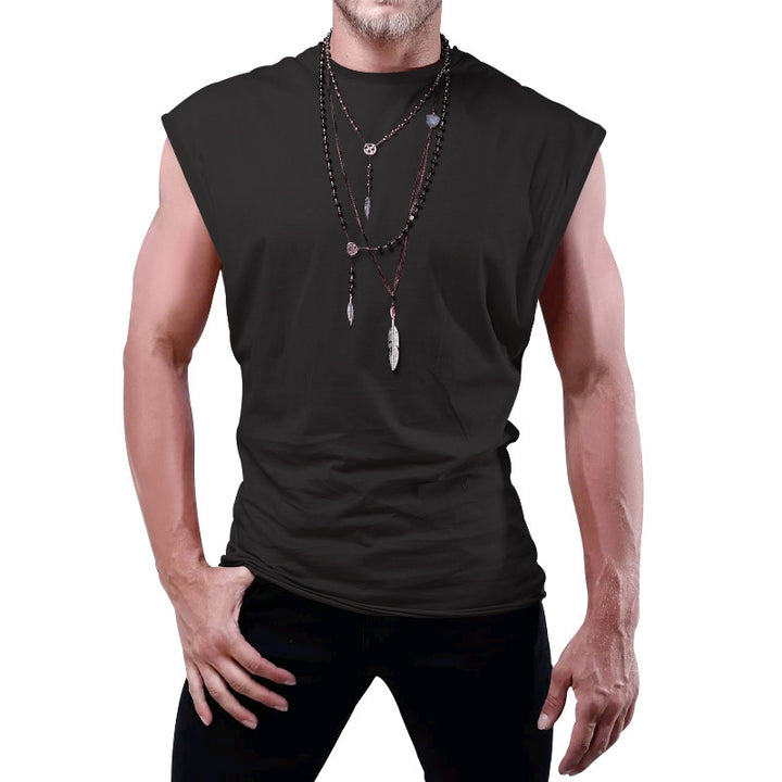 Men's fitted sleeveless muscle shirt made of cotton blend with wide shoulder sections StylebySassy