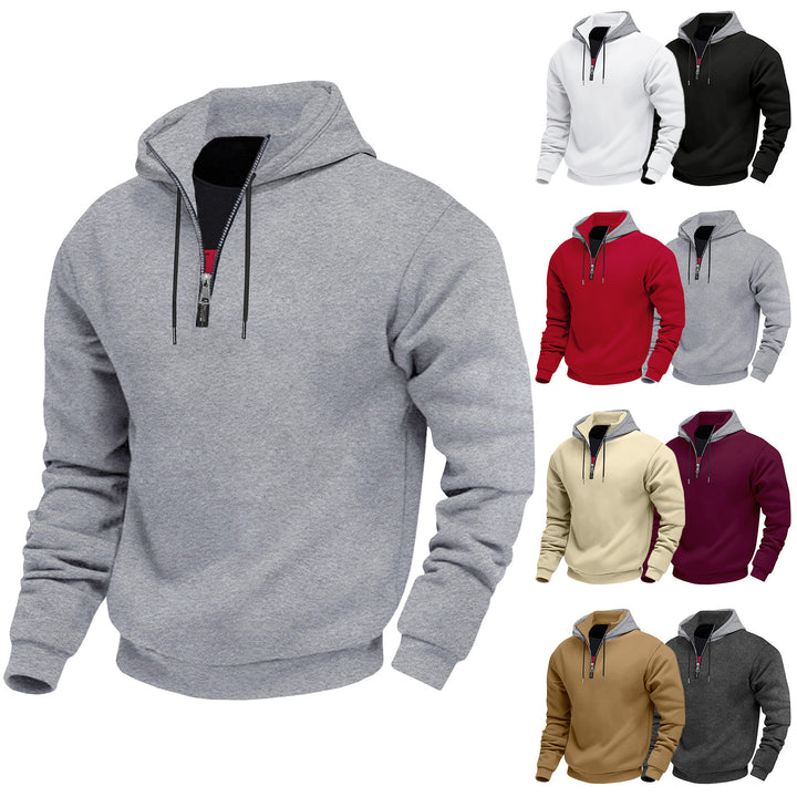 Men's hoodie with short zipper, double-layer hood and drawstring StylebySassy