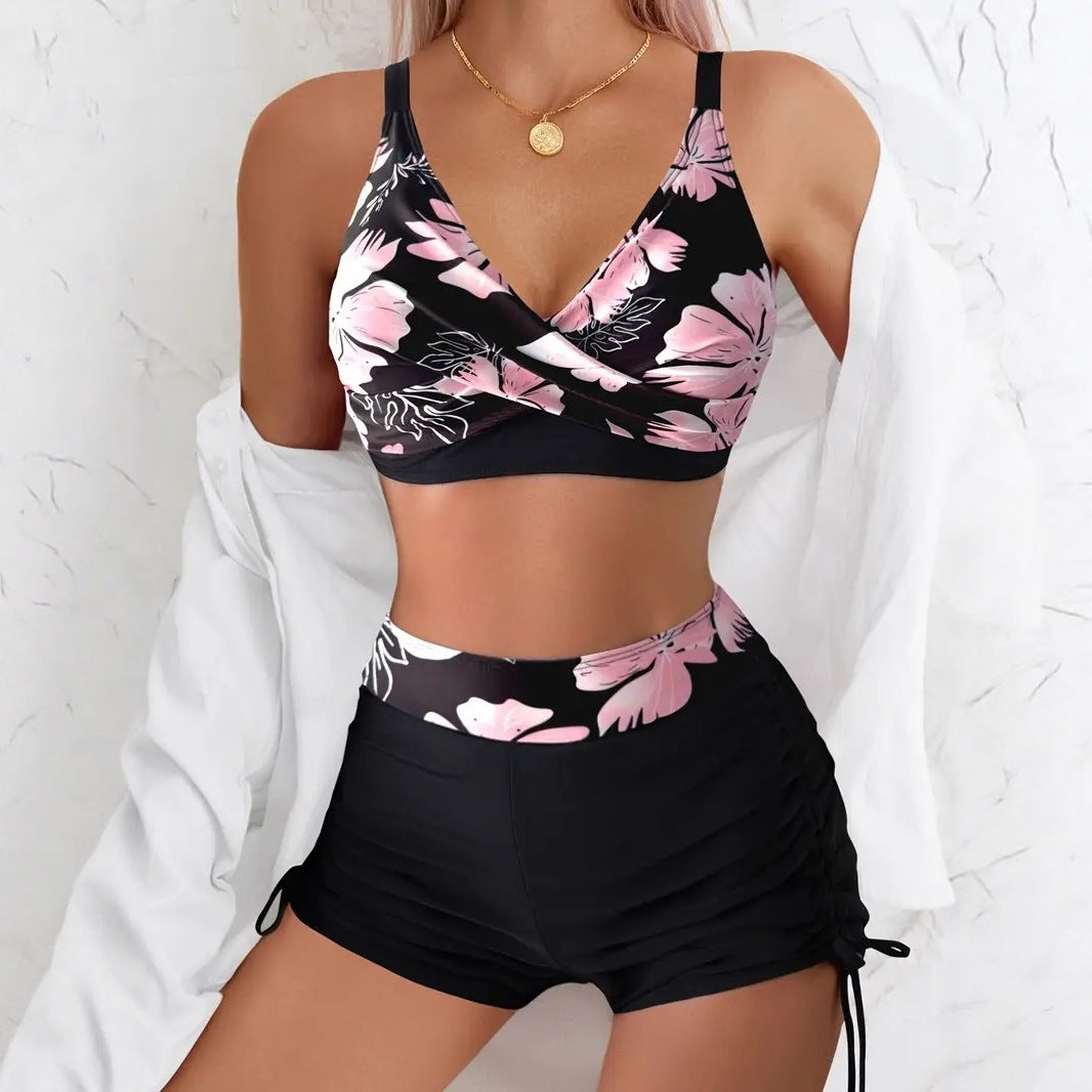 Women's bikini set with floral top and adjustable waistband StylebySassy