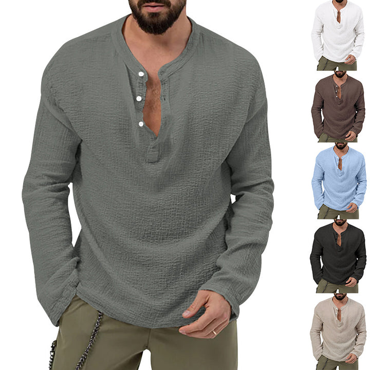 Men's relaxed Henley set made of lightweight cotton gauze with drawstring pants StylebySassy