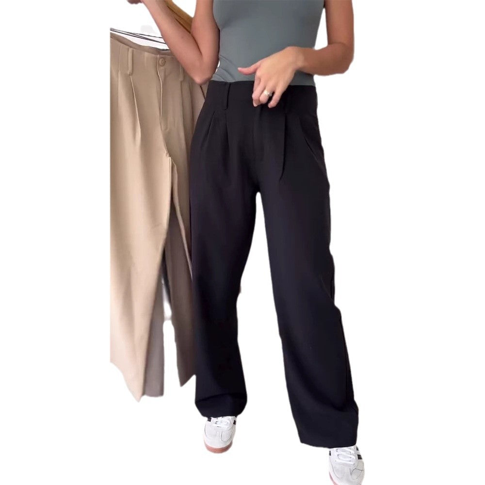 Ladies nan elegant sack-inspired pleated trousers with a high waist fit, straight wide leg, and side pockets StylebySassy