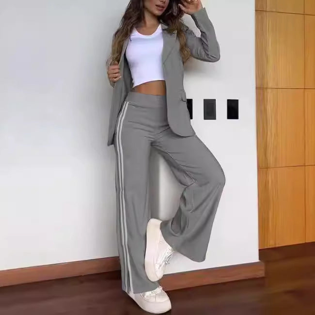 Ladies nan sporty-elegant two-piece blazer set with fitted blazer and wide jogging pants cut with side stripes StylebySassy