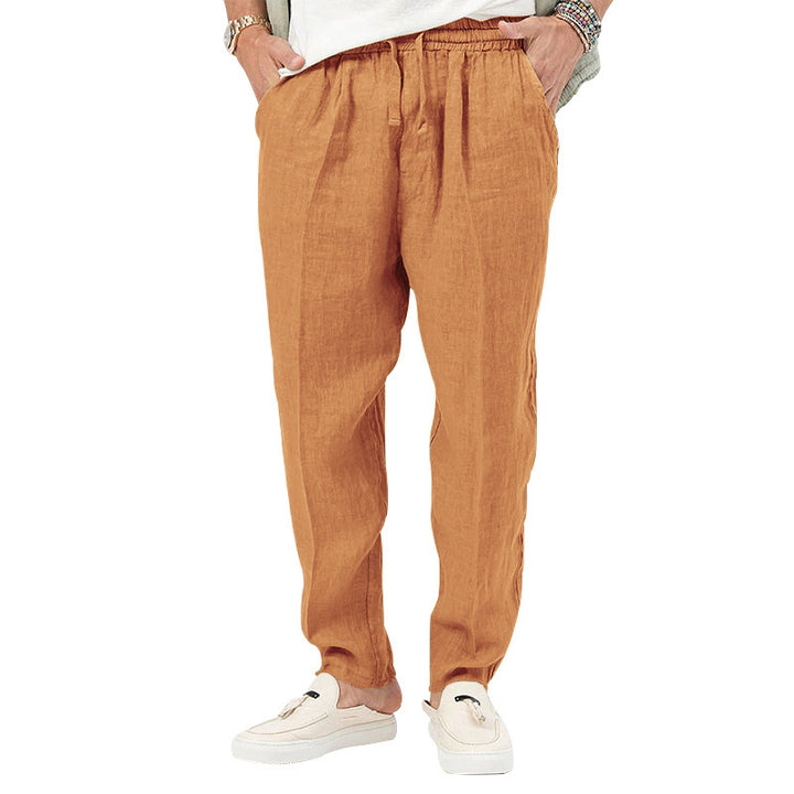Men's linen jog pants with elastic tunnel drawstring waistband and tapered leg StylebySassy