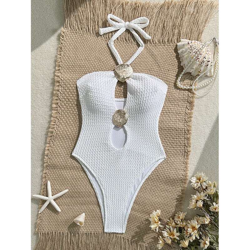 Women's one-piece swimsuit with sophisticated cut-out design and elegant fastenings StylebySassy