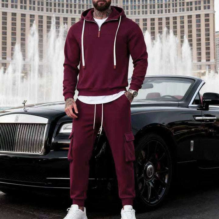 Men's casual fleece tracksuit with half zipper and cargo pockets StylebySassy