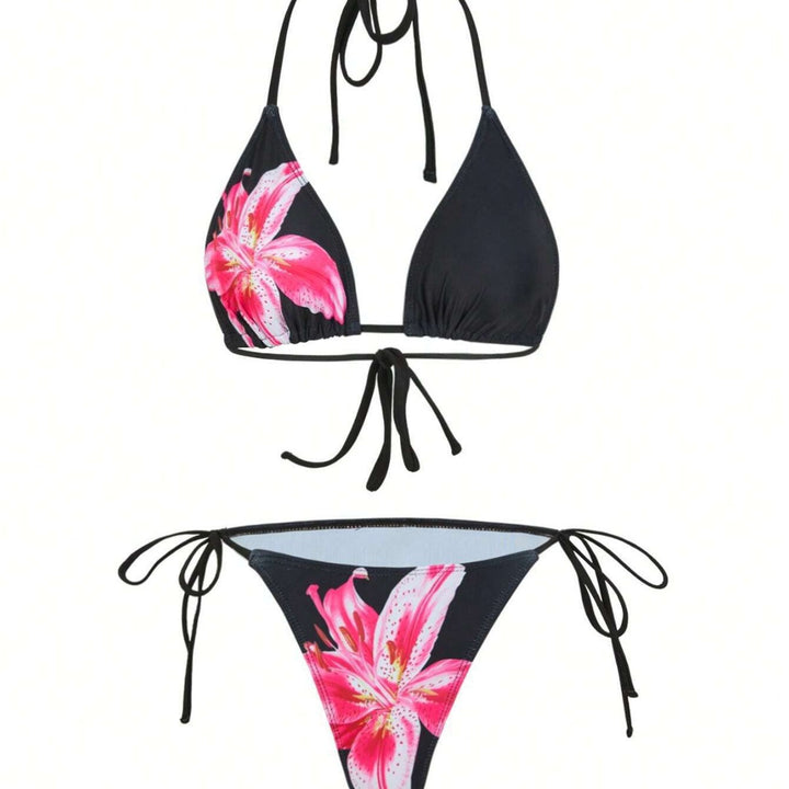 Women's triangle bikini set with floral patterns and transparent maxi skirt StylebySassy