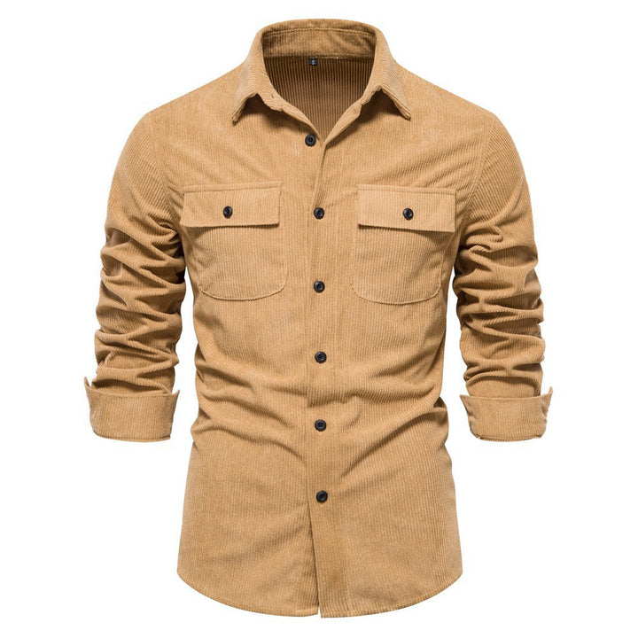 Men's fine cord overshirt with chest pockets, continuous button placket, and close-fitting silhouette StylebySassy