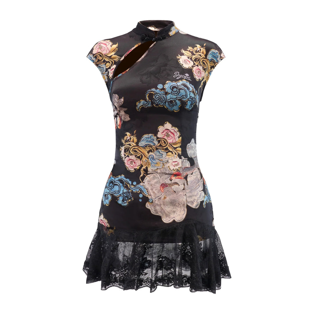Women Short Sleeve Flower Dress with Lace Hem StylebySassy