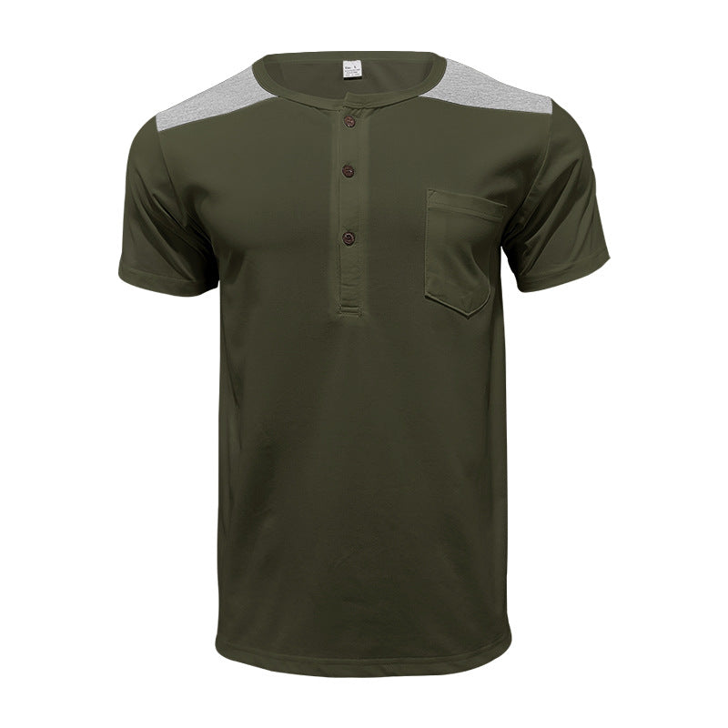 Men's short-sleeve henley shirt made of soft cotton blend with chest pocket and shoulder yoke StylebySassy