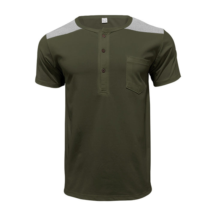 Men's short-sleeve henley shirt made of soft cotton blend with chest pocket and shoulder yoke StylebySassy