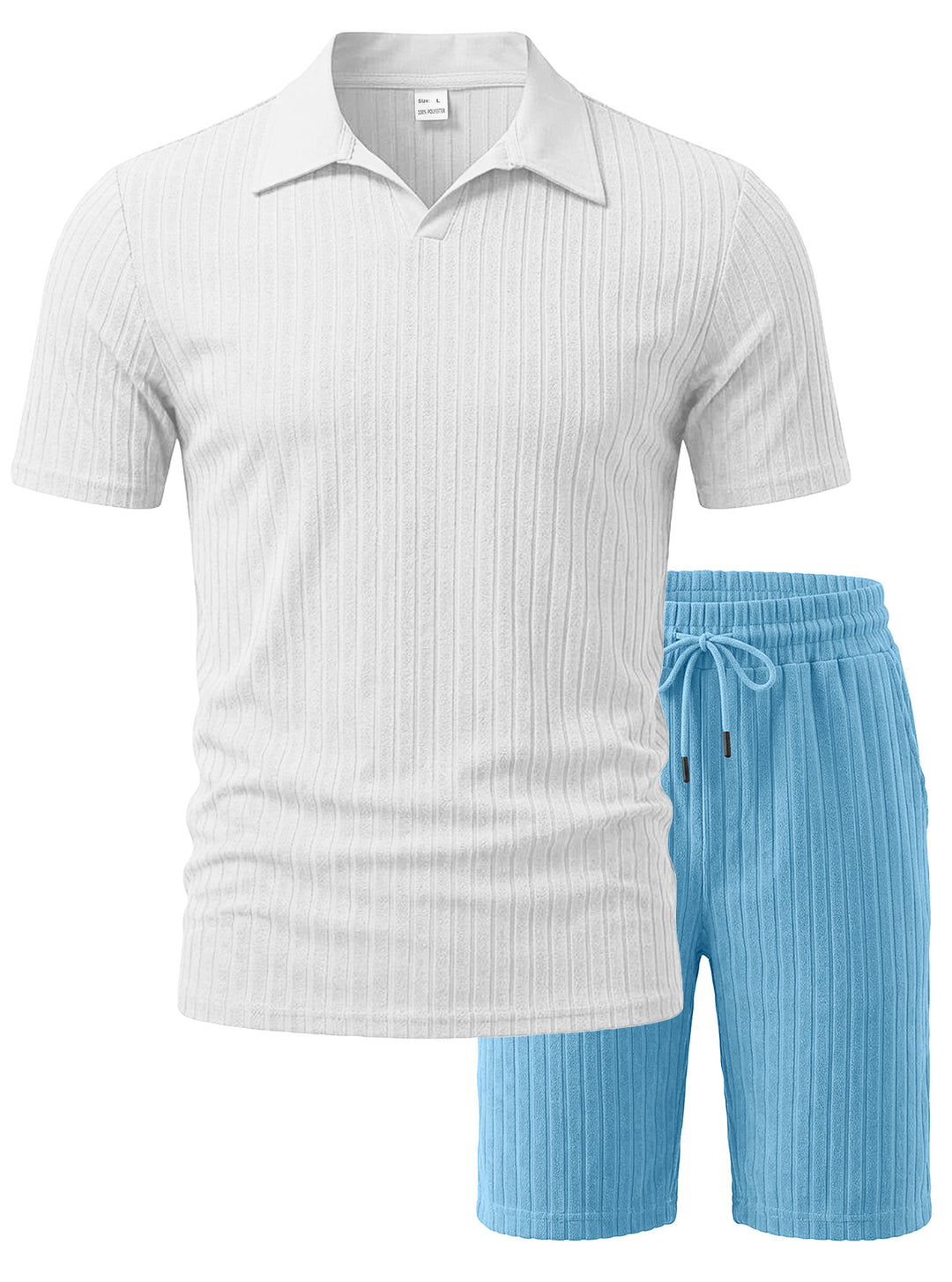 Men's knit lounge ensemble with polo collar V-insert and drawstring bermudas StylebySassy