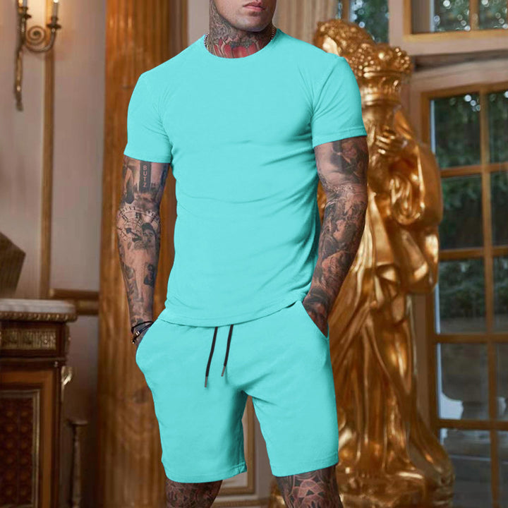 Men's slim Jersey set with round neck shirt and elastic drawstring shorts StylebySassy