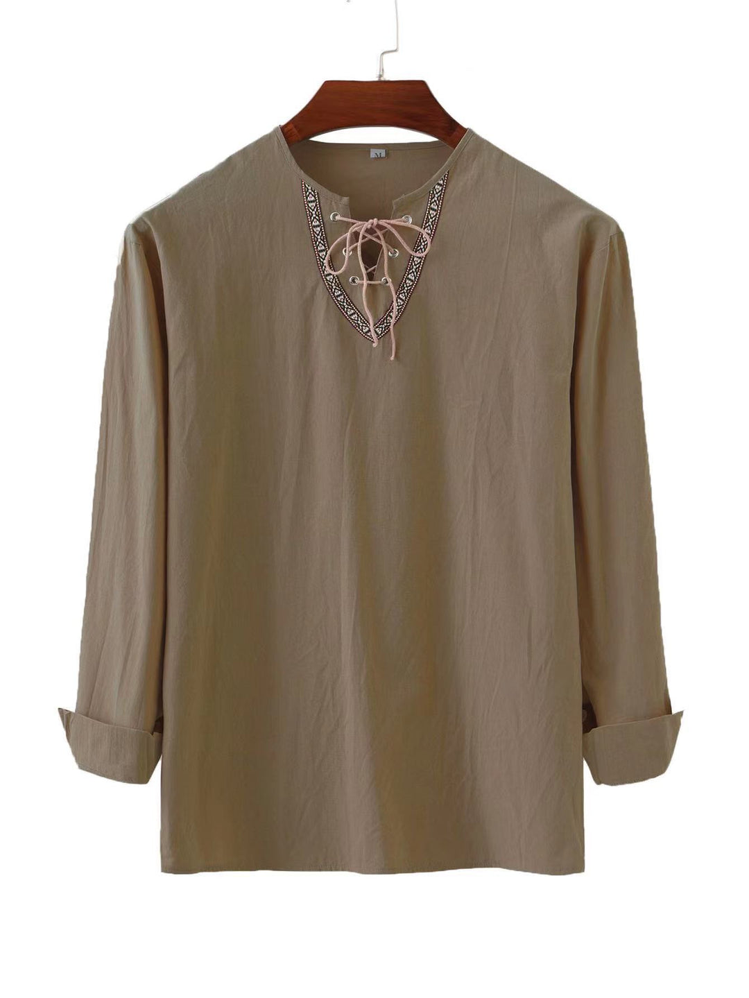Men's linen tunic shirt with lacing and ethnic border StylebySassy
