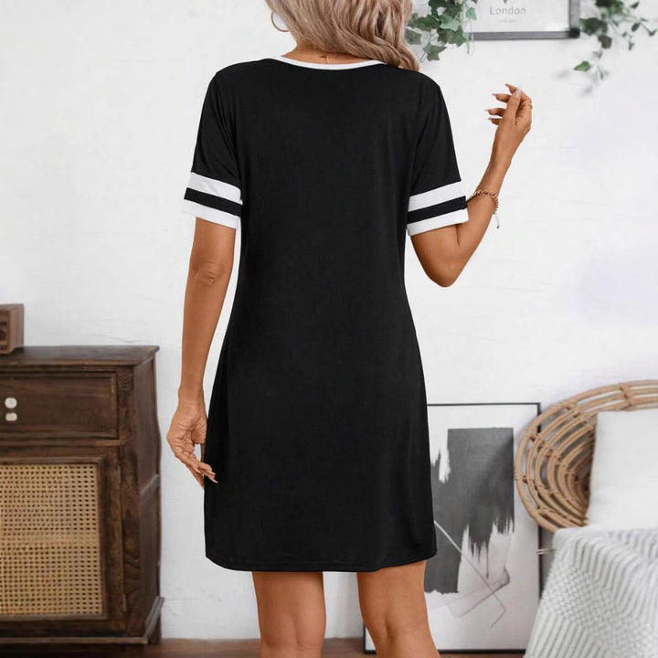 Women's nan tunic-mini dress with ring zipper and sporty sleeve stripes StylebySassy