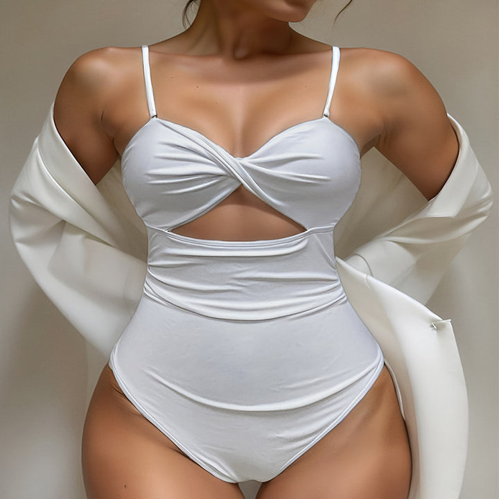 Women's one-piece swimsuit with fashionable cut-out and double straps