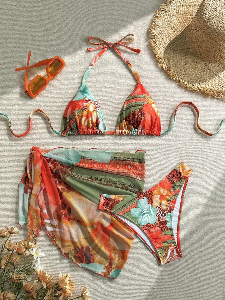 Women Floral Bikini Set with combination of top and wrap cloth StylebySassy