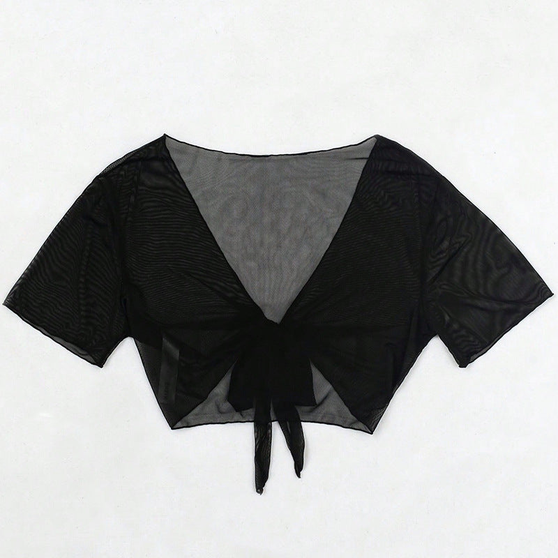 Women’s Crop Top with V-Neck and Decorative Tie Band StylebySassy