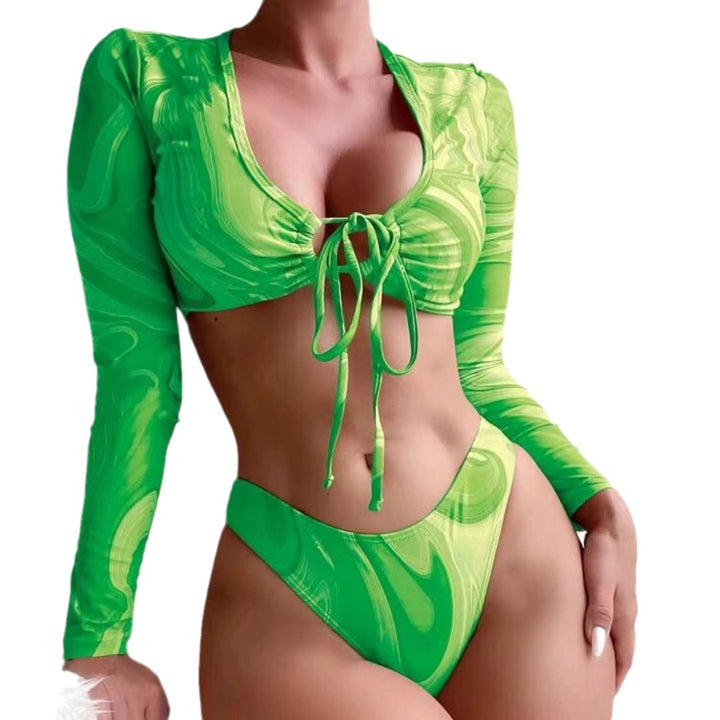 Women's Surf Bikini Set with Long Sleeve Crop Top and High Waisted Bottoms StylebySassy
