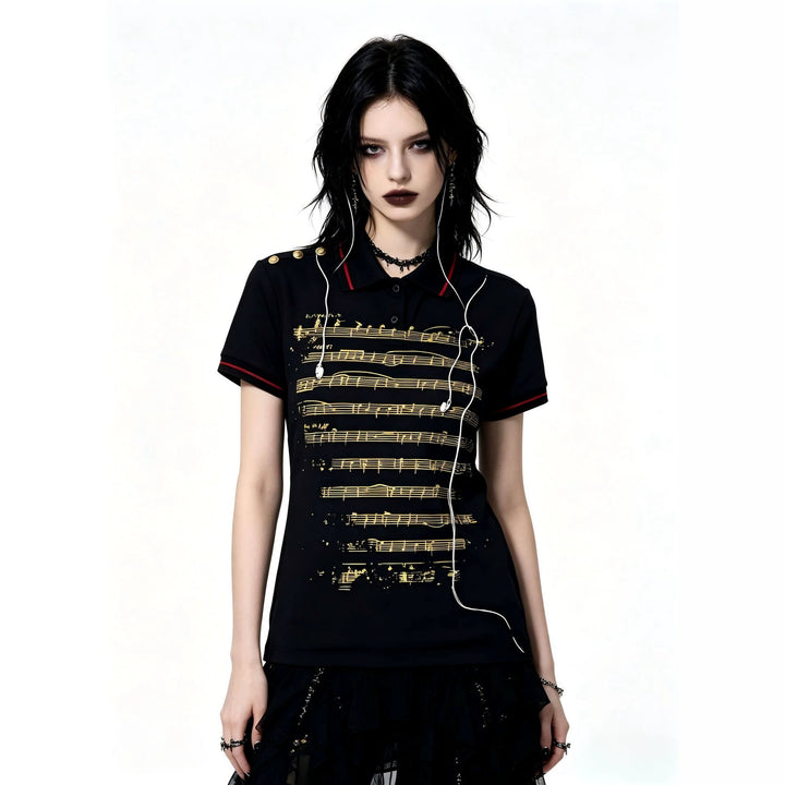 Women's Polo Shirt with Musical Motif StylebySassy