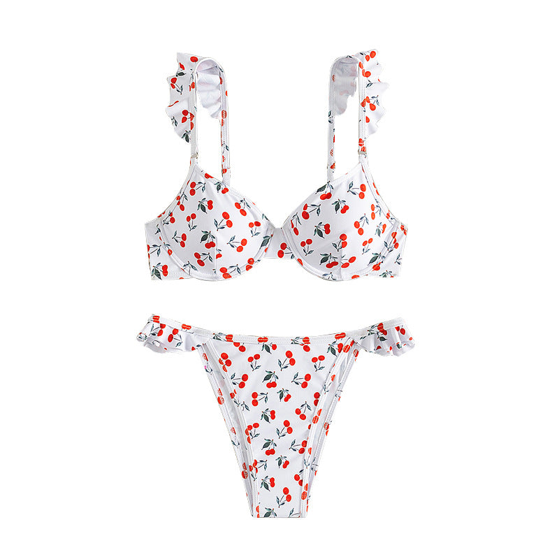 Ladies Bikini with playful ruffles and cherry pattern StylebySassy