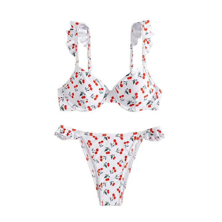 Ladies Bikini with playful ruffles and cherry pattern StylebySassy