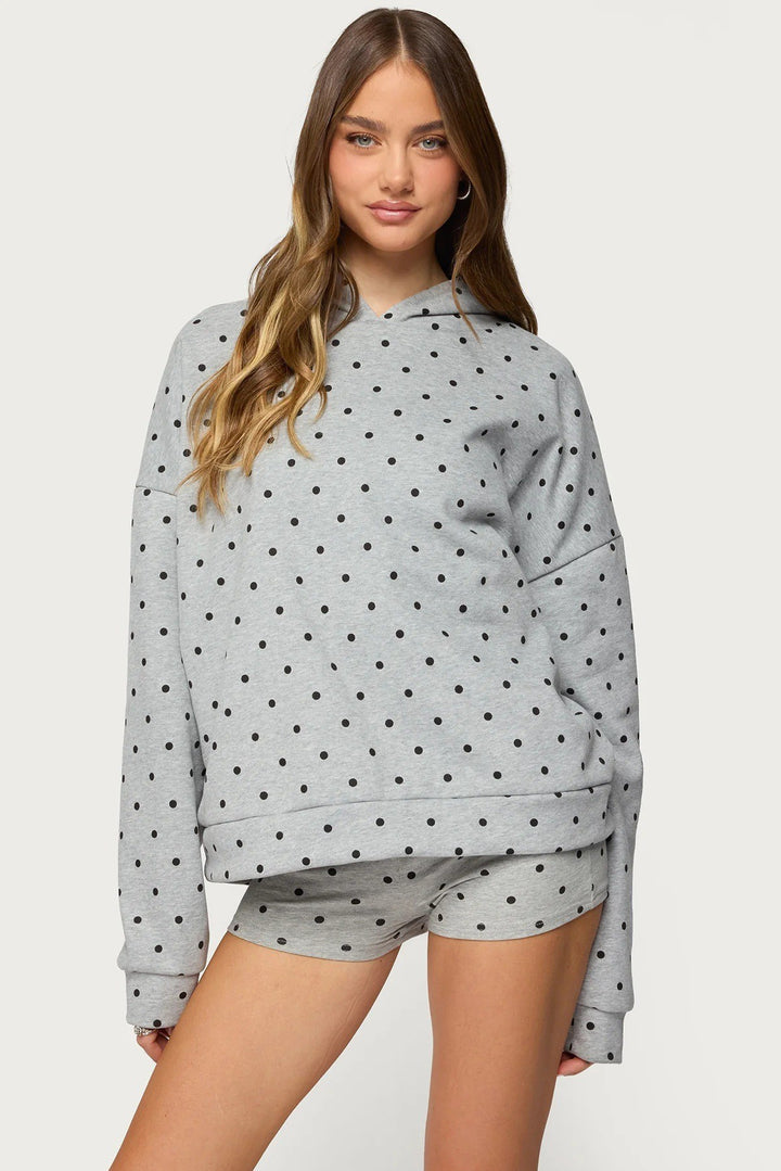 Women's dotted comfort set with hooded sweatshirt, kangaroo pocket and shorts StylebySassy