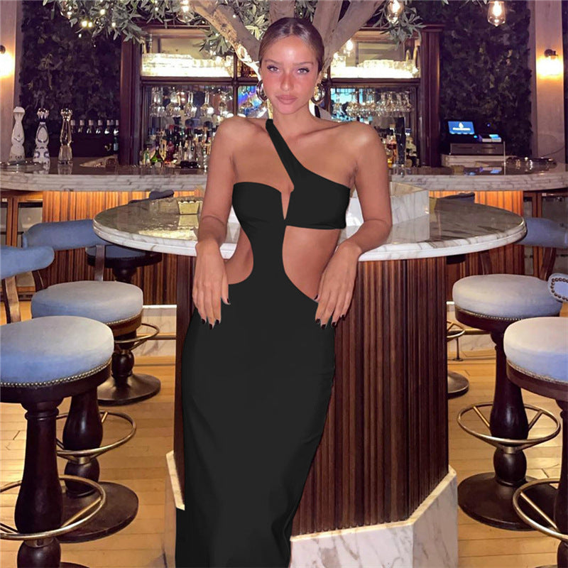 Women's Off-Shoulder Evening Dress with Asymmetric Neckline StylebySassy