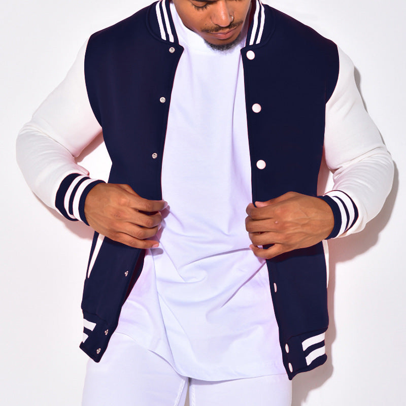 Men's Nano Retro Sports Bomber Jacket with Press Button Placket, Contrast Sleeves and Ribbed Cuffs StylebySassy