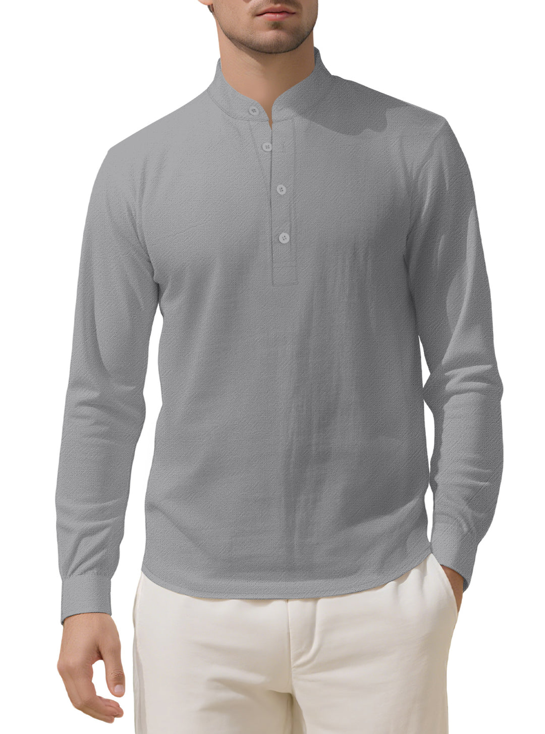 Men's Nehru collar Henley made of cotton stretch with concealed button placket and slim fit StylebySassy