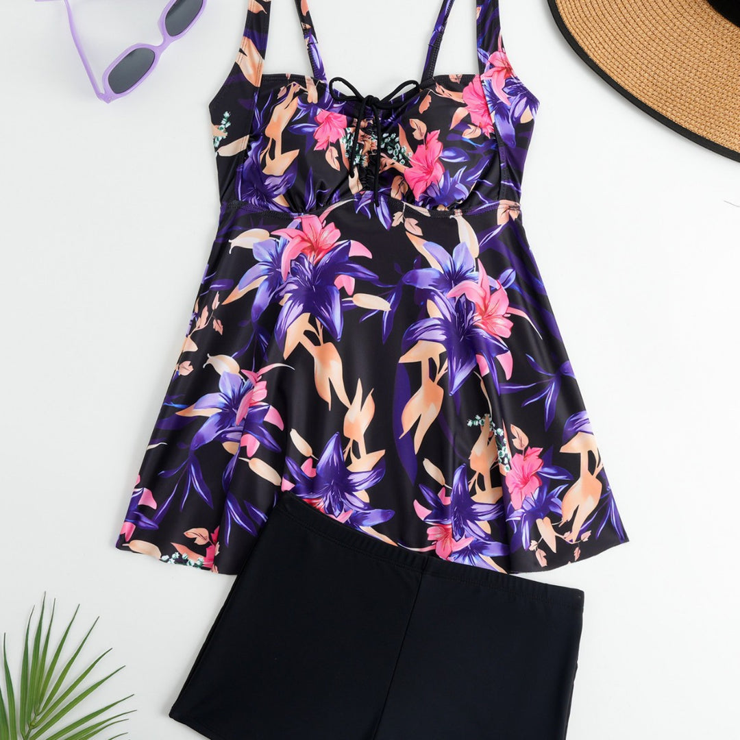 Women's tankini with floral top and comfortable shorts StylebySassy