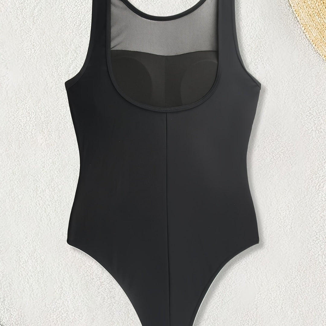 Ladies High-Neck Swimsuit with Transparent Mesh Details StylebySassy