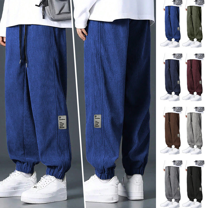 Men's nan Relax leisure pants made of fine wide cord structure with drawstring and elastic ankle cuffs StylebySassy