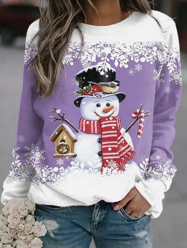 Women's Christmas Sweatshirt with Snowman Design and Round Neckline StylebySassy