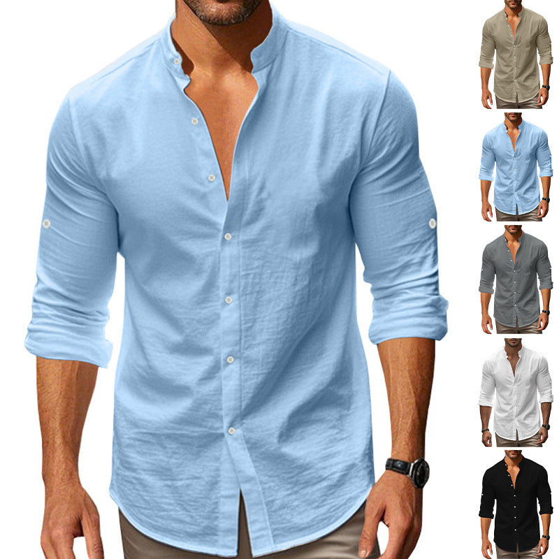 Men's tailored shirt in Nehru style with rollable sleeves and slim fit StylebySassy