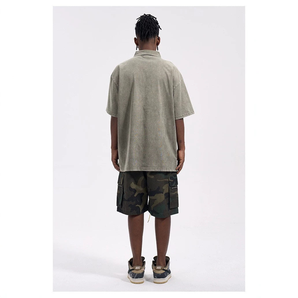 Men's Cargo Shorts in Camouflage Ripstop with Elastic Waistband, Drawstring and Zipper Pockets StylebySassy
