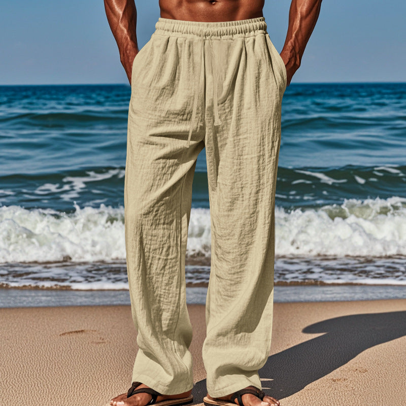 Men's Lightweight Linen Pants with Wide Leg and Elastic Waist StylebySassy