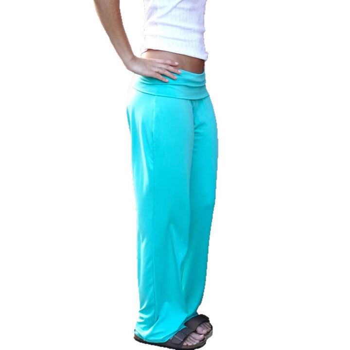 Women's yoga palazzo with double-layered fold-over waistband, flowing wide-leg silhouette StylebySassy