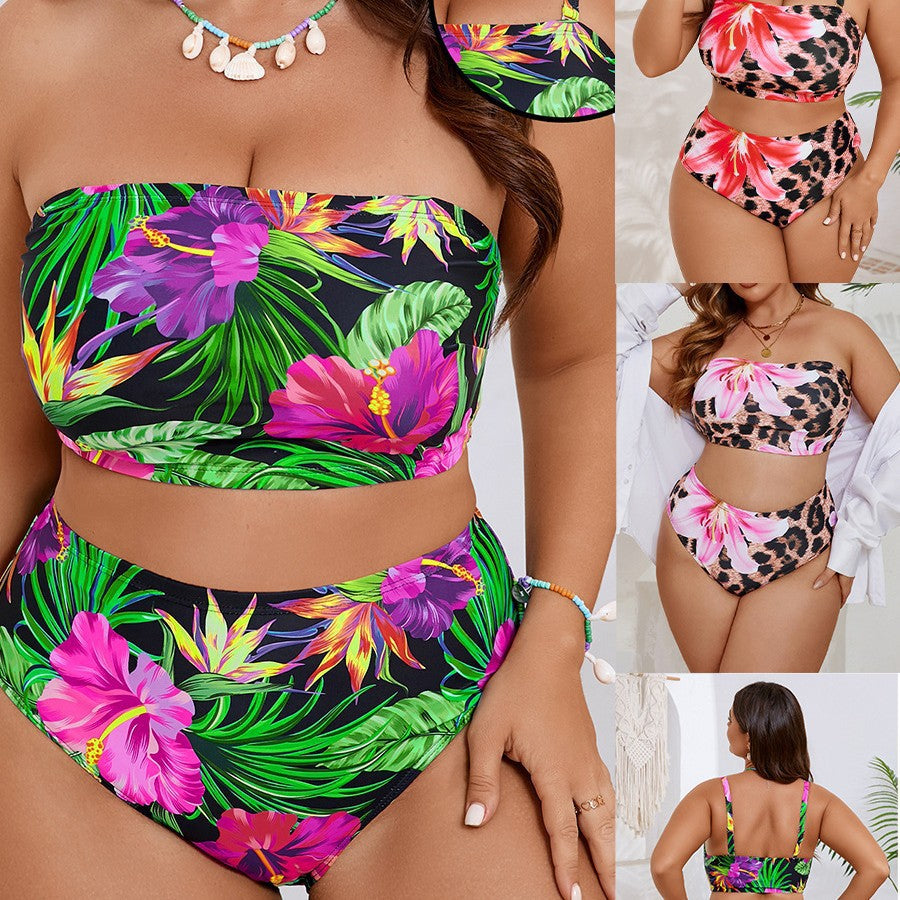 Ladies bandeau bikini with floral and animal pattern StylebySassy