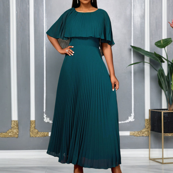Women's Pleated Maxi Dress with Elegant Draping StylebySassy