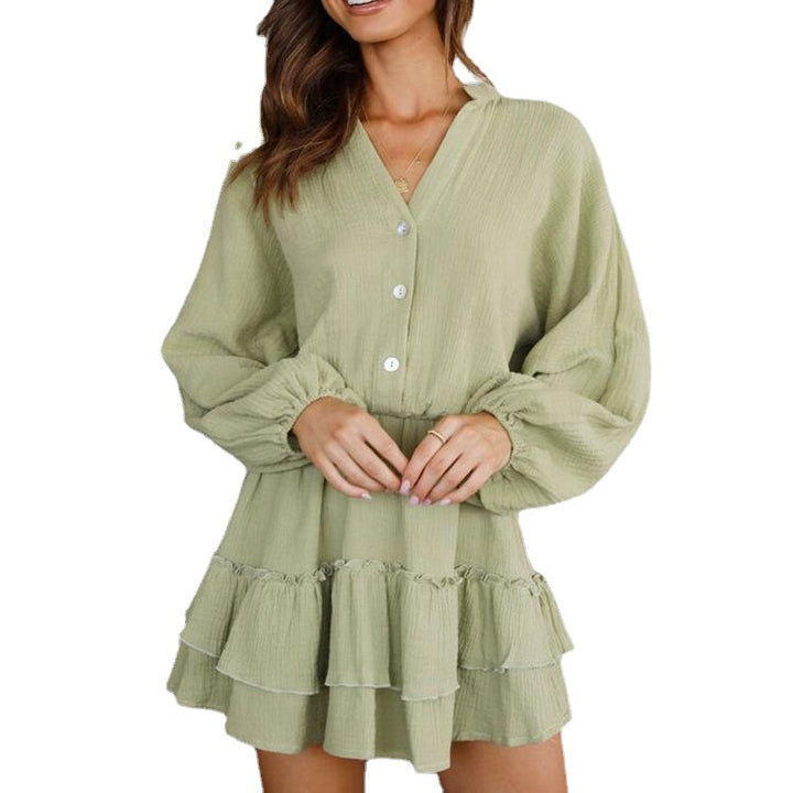 Women's Musselin Mini Tunic with elastic waist, button placket, and layered ruffle skirt StylebySassy