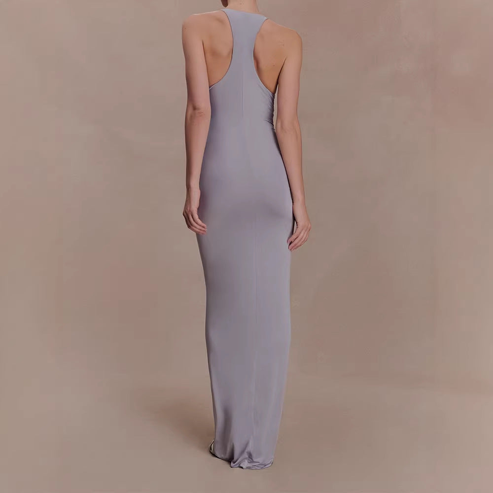 Women High-Quality Evening Dress with Deep V-Neck and Gatherings