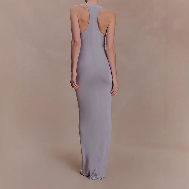 Women High-Quality Evening Dress with Deep V-Neck and Gatherings