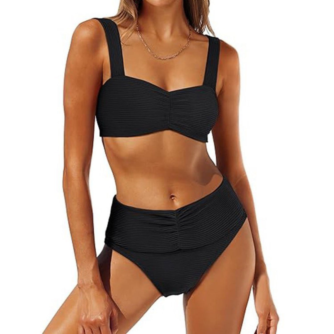 Women's High-Waisted Bikini Set with Ruched Top StylebySassy