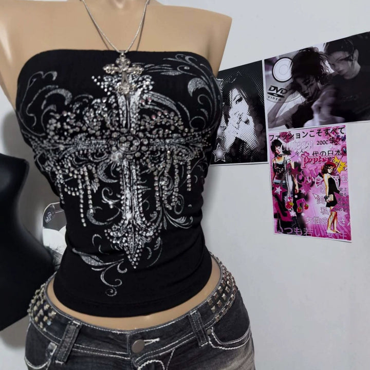 Women off-shoulder top with elegant rhinestone decoration StylebySassy
