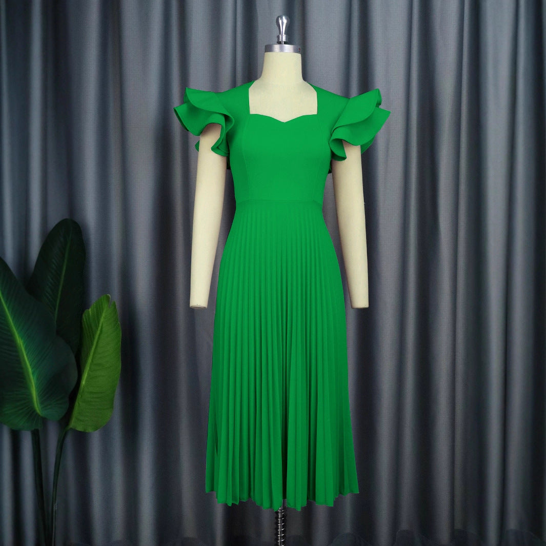 Women's pleated maxi dress with elegant ruffle details StylebySassy