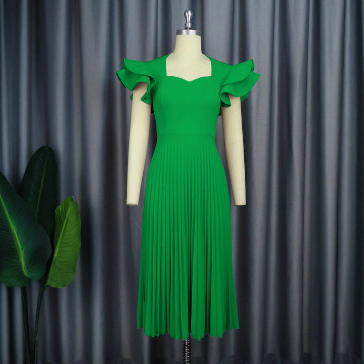 Women's pleated maxi dress with elegant ruffle details StylebySassy